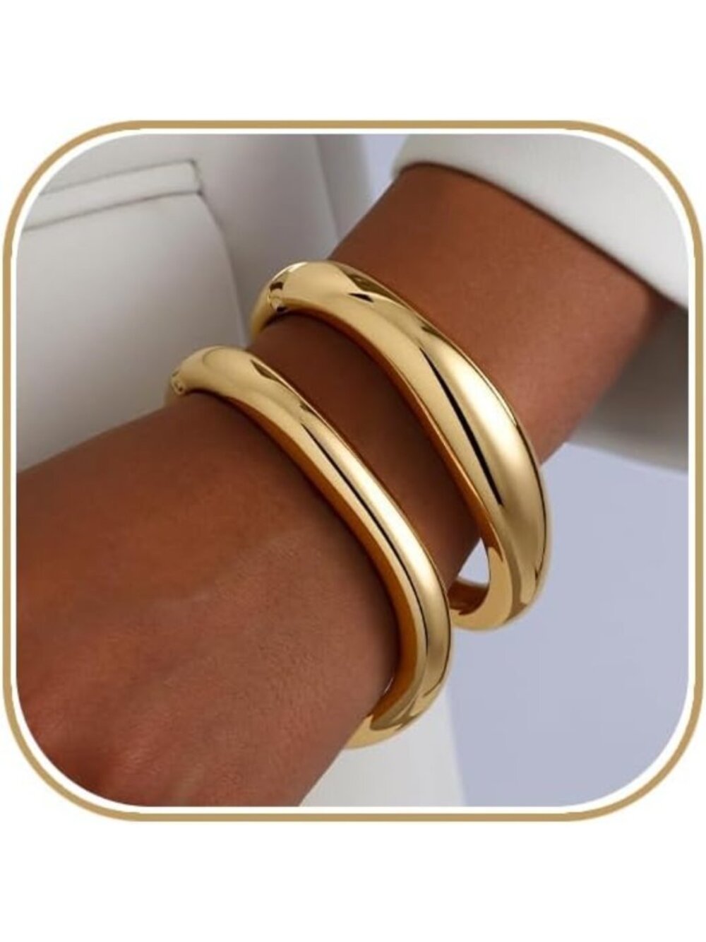 Trendy Gold Bangle Bracelets Set - Chunky Hinged Cuff & Open Wide Arm Jewelry